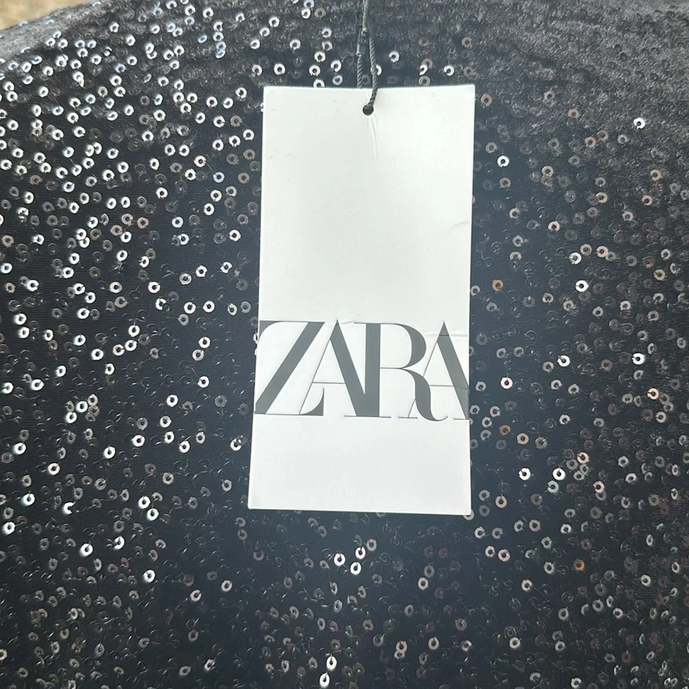 Zara Black Sequin V-Neck Mini Dress - Picture 5 of 8
